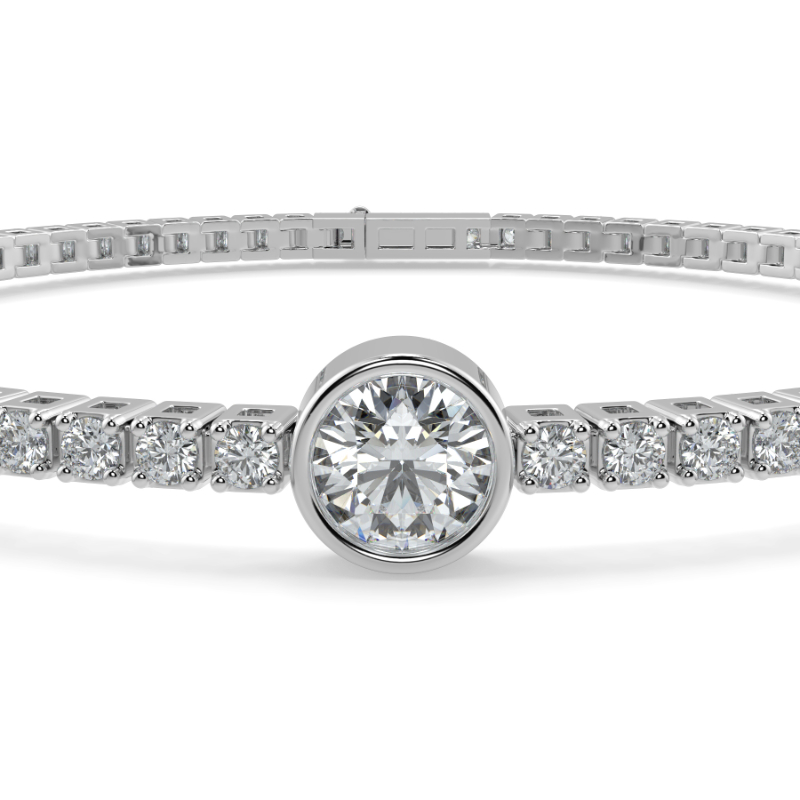 0.3 carat Lab Grown Single Round Tennis Bracelet Bezel Set/Claw In 18K White Gold