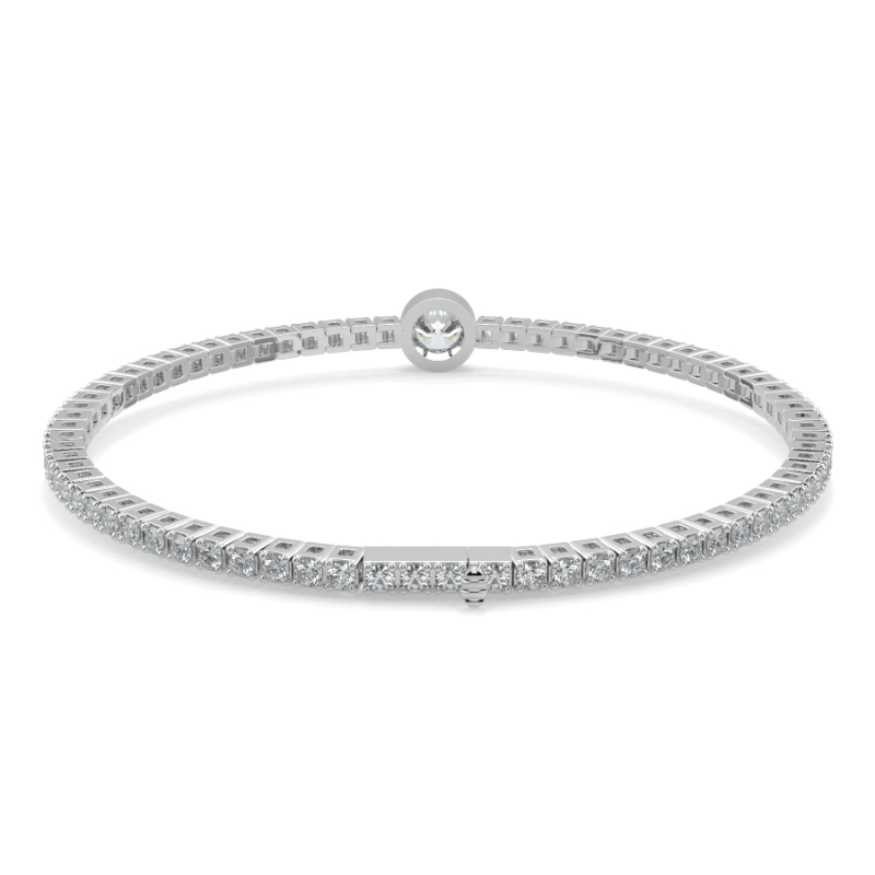 0.3 carat Lab Grown Single Round Tennis Bracelet Bezel Set/Claw In 18K White Gold