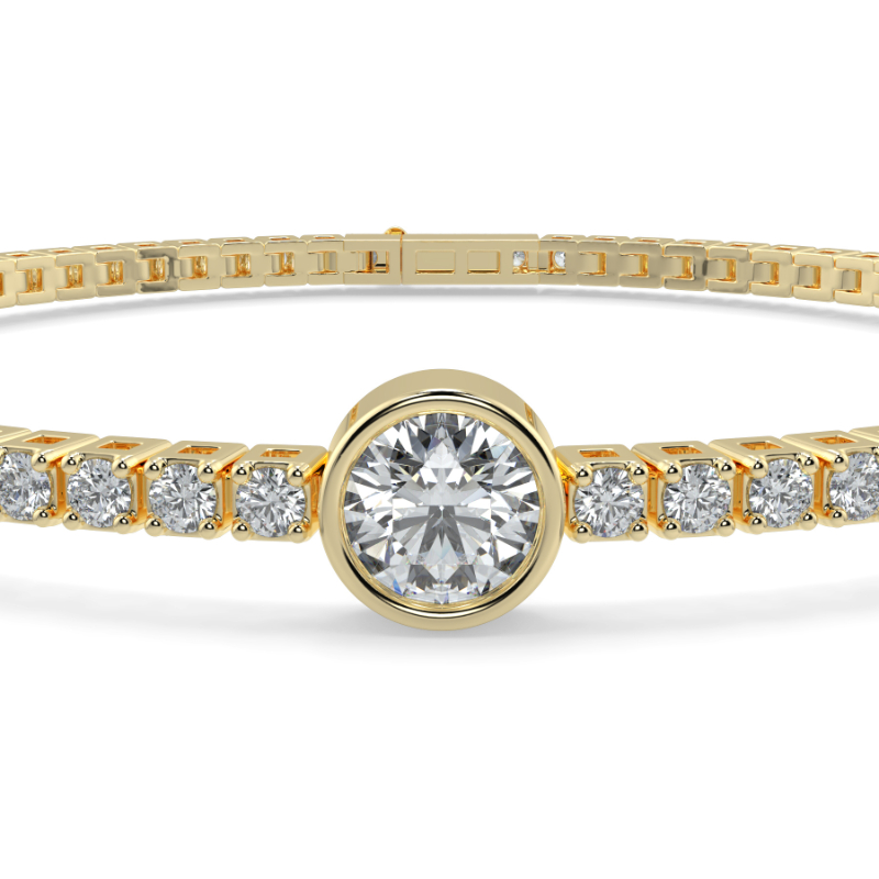 0.3 carat Lab Grown Single Round Tennis Bracelet Bezel Set/Claw In 9K Yellow Gold