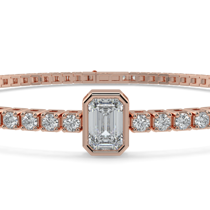 0.3 carat Lab Grown Single Emerald, Tennis Bracelets Bezel Set/Claw In 9K Rose Gold