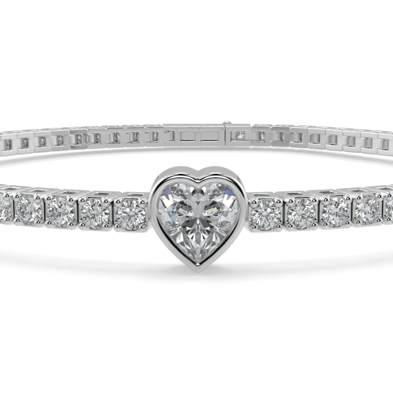 0.3 carat Lab Grown Single Heart, Tennis Bracelets Bezel Set/Claw In Platinum