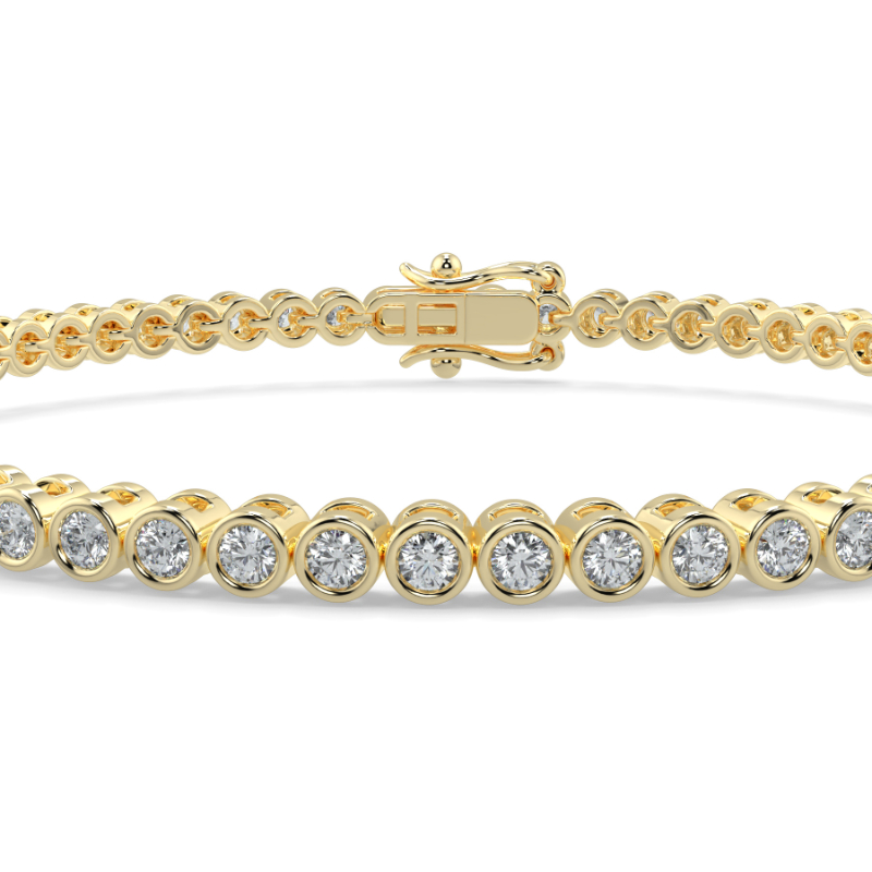 1.5 CT Lab Grown Classic Bezel Set Diamond Tennis Bracelet Bezel Set In 9K Yellow Gold