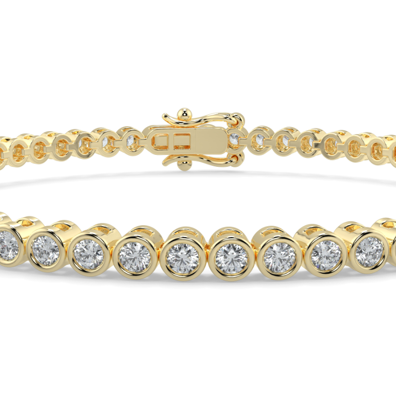 2 CT Lab Grown Classic Bezel Set Diamond Tennis Bracelet Bezel Set In 9K Yellow Gold