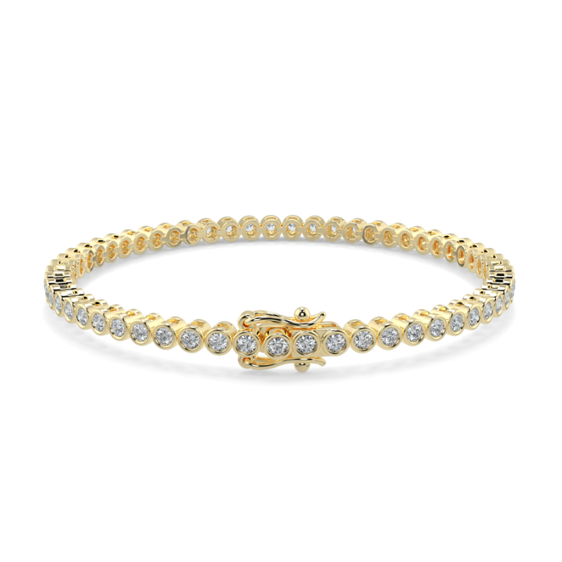 2 CT Lab Grown Classic Bezel Set Diamond Tennis Bracelet Bezel Set In 9K Yellow Gold