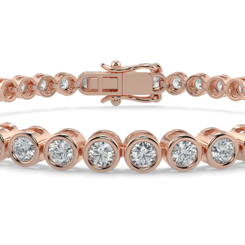 3 CT Lab Grown Classic Bezel Set Diamond Tennis Bracelet Bezel Set In 18K Rose Gold