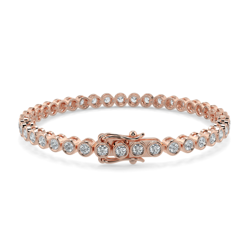 3 CT Lab Grown Classic Bezel Set Diamond Tennis Bracelet Bezel Set In 14K Rose Gold