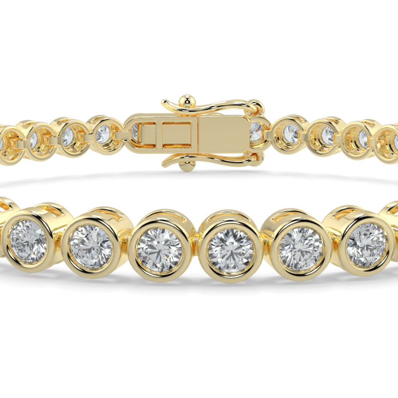 4 CT Lab Grown Classic Bezel Set Diamond Tennis Bracelet Bezel Set In 9K Yellow Gold