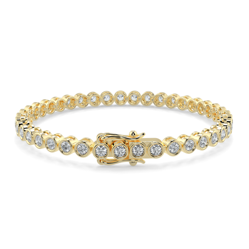 4 CT Lab Grown Classic Bezel Set Diamond Tennis Bracelet Bezel Set In 9K Yellow Gold