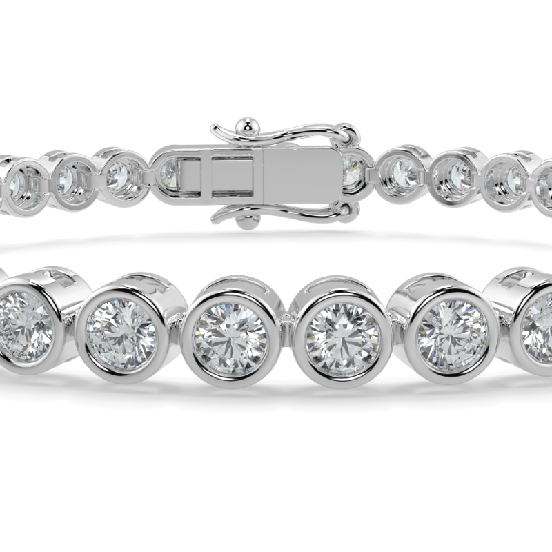 5 CT Lab Grown Classic Bezel Set Diamond Tennis Bracelet Bezel Set In 18K White Gold