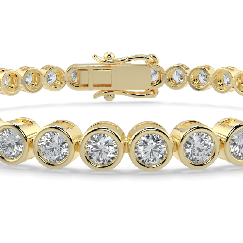 5 CT Lab Grown Classic Bezel Set Diamond Tennis Bracelet Bezel Set In 9K Yellow Gold