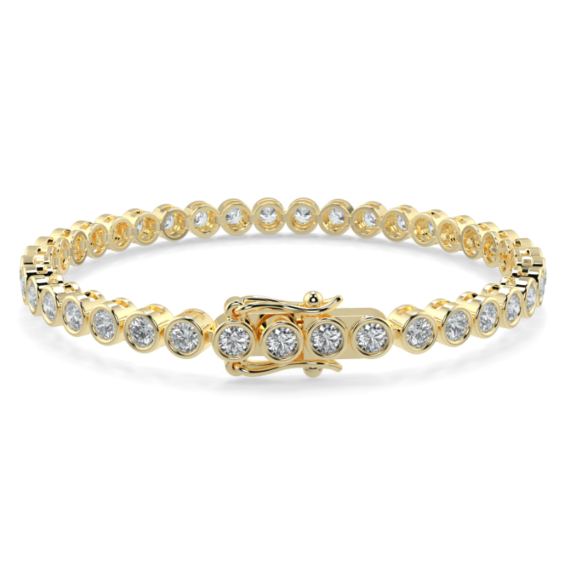 5 CT Lab Grown Classic Bezel Set Diamond Tennis Bracelet Bezel Set In 9K Yellow Gold