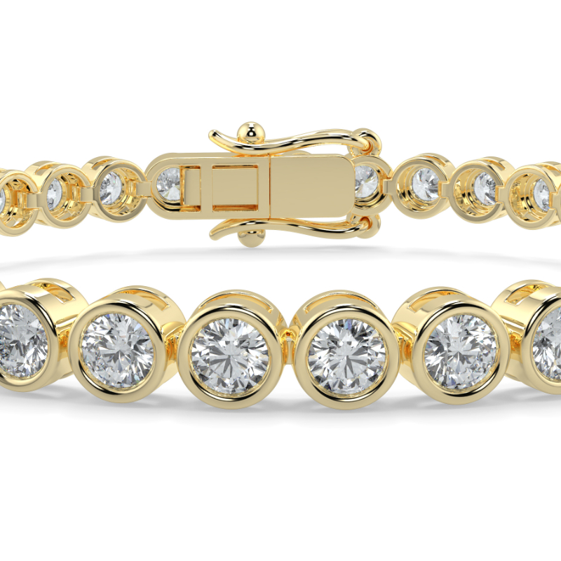 6 CT Lab Grown Classic Bezel Set Diamond Tennis Bracelet Bezel Set In 9K Yellow Gold