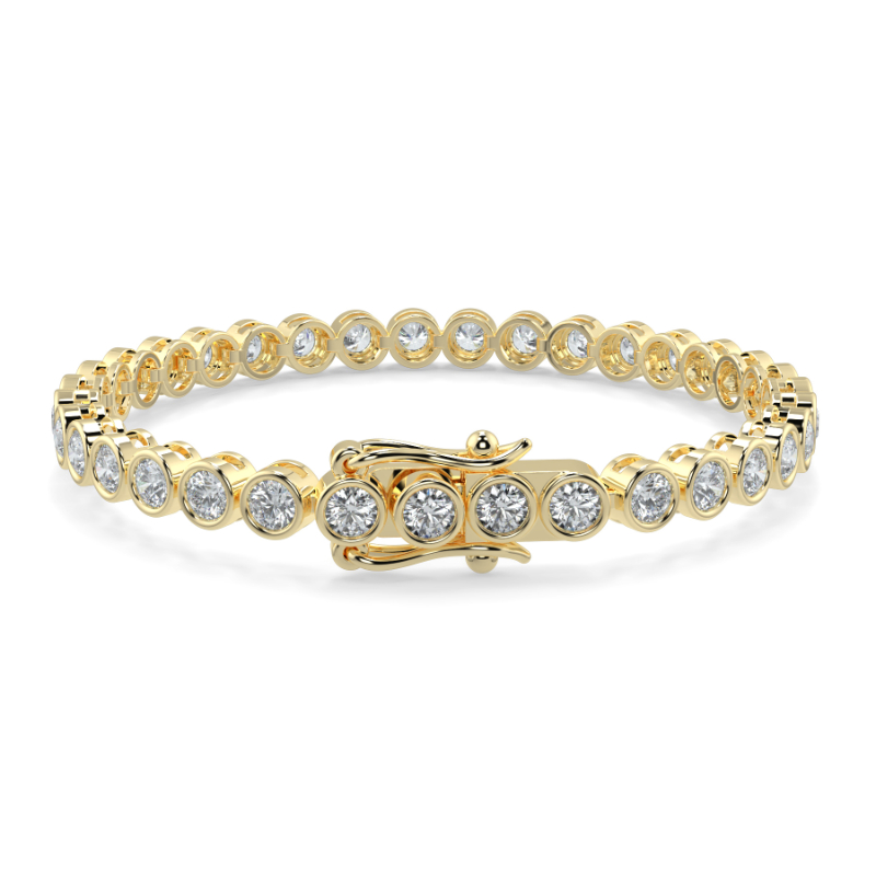 6 CT Lab Grown Classic Bezel Set Diamond Tennis Bracelet Bezel Set In 9K Yellow Gold