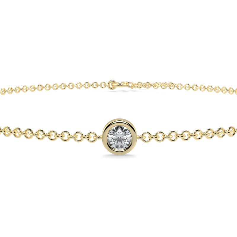 0.07 CT Lab Grown Single Diamond Bezel Bracelet Bezel Set In 14K Yellow Gold