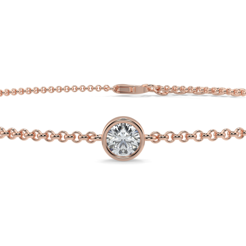 0.15 CT Lab Grown Round Diamond Chain Bracelet Bezel Set In 18K Rose Gold