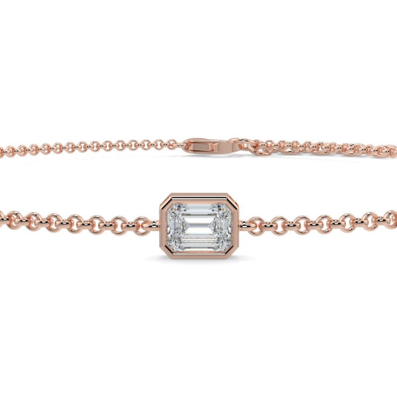 0.21 CT Lab Grown Emerald Diamond Chain Bracelet Bezel Set In 14K Rose Gold