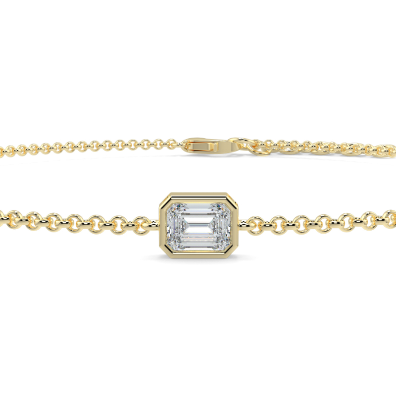 0.21 CT Lab Grown Emerald Diamond Chain Bracelet Bezel Set In 14K Yellow Gold